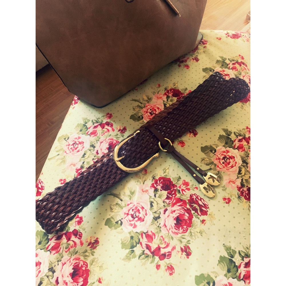 Michael Kors Brown Woven Belt Leather New XL